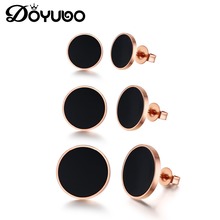 DOYUBO-pendientes de círculo redondo de oro rosa con acrílico negro, de acero inoxidable, 316L, 8mm/10mm/13mm, DB162, novedad 2024 - compra barato