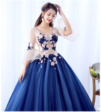 New navy blue long flared sleeve fairy sweat lady girl women princess bridesmaid performance banquet party ball dress gown 2024 - buy cheap