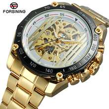 Forsining Top Brand Military Sport Design Automatic Transparent Golden Luxury Stainless Steel Skeleton Mens Mechanical Watches 2024 - buy cheap