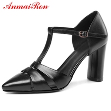ANMAIRON-Zapatos De piel auténtica para Mujer, calzado con punta en pico, tacón alto, talla 34-39, LY724 2024 - compra barato
