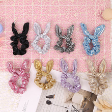 Modis Women Bunny Ears Elastic Hair Bands Ties Gum Bronzing Shiny Glitter Girls Scrunchie Ponytail Rope Kawaii Hair Accessories 2024 - buy cheap