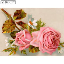 5D DIY Full Square Diamond Painting Cross Stitch Pink rose 3D Diamond Embroidery Rhinestone Mosaic Home Decoration 2024 - buy cheap