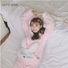 JULY'S SONG-Conjunto de pijama de franela para mujer, ropa de dormir gruesa y cálida con dibujos animados de animales, color rosa Conejo, para Otoño e Invierno 2024 - compra barato