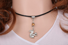 Vintage Silver Squirrel Leather Necklace Pendant Glass Bead Charms Choker Collar Statement  For Women Jewelry DIY Hot Sale A645 2024 - buy cheap