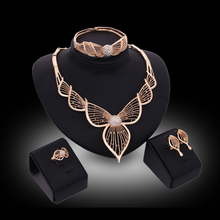 New Design fashion African women customes Necklace Earrings Bangle Ring Sets Gold Color Crystal Wedding Bridal Jewelry Sets 2024 - buy cheap