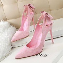 Sweet Women Pumps Shoes Folck Shallow Pointed Toe Hollow Slip-On Butterfly-knot 10.5cmThin High Heels Party Club Female Shoes 2024 - buy cheap