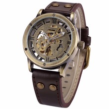 SHENHUA Vintage Bronze Male Clock Leather Band Men's Casual Automaticl Watch Montre Homo Skeleton Mechanical Wristwatch 2024 - buy cheap