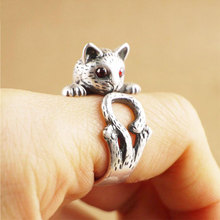Venta al por mayor 10 piezas/lote anillo de gato Vintage ajustable 3D dibujos animados gatito anillos con ojos de piedra para mujeres chicas Geeks anillos joyería regalo 2024 - compra barato