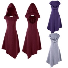 Vintage Asymmetrical Gothic Women Witch Costume Hooded Back Cross Cut Open Handkerchief Dress Medieval Gown Robe For Ladies 2024 - buy cheap