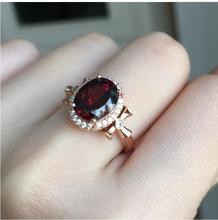 Frete grátis anel de granate vermelho verdadeiro natural joia fina 925 prata esterlina joia gema 6*8mm 2024 - compre barato