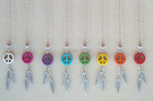 Vintage Silver stone Peace Sign Feather Dreamcatcher Necklace Pendants  Charms Statement Chain Choker Necklaces Jewelry X845 2024 - buy cheap