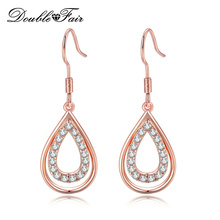 Double Fair 1 Pair Waterdrop Shape Drop Earrings Clear Zircon Crystal Rose Gold Color Jewelry Gift For Women 2018 New DFKC151M 2024 - buy cheap