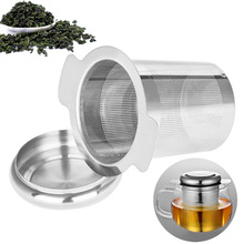 Infusor de té de acero inoxidable con tapa, bandeja de goteo, colador de té de malla, filtro de hojas sueltas Wi/tapa 2024 - compra barato