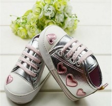 Cute Pink Love Kid Toddler Baby Girl Silver Crib Heart Soft Shoes Walking Sneaker 0-18 M New 2024 - buy cheap