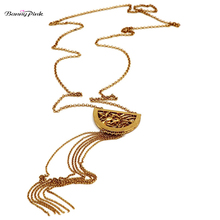 Banny Pink Ethnic Carved Hollow Birds Tassel Pendant Necklace For Women Vintage Geometric Moon Sweater Chain Necklace Colliers 2024 - buy cheap