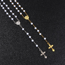 Komi 6mm Acrylic White Beads Cross Long Tassel Necklace Rosary Handmade Jesus Religious Catholic Jewelry Gift R-183 2024 - buy cheap