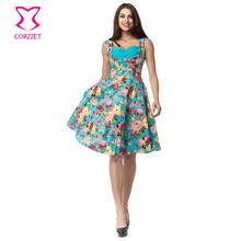 Corzzet vestido de verão feminino, vestidos vintage em algodão, estampa floral, retrô, tamanho grande, 50s, rockabilly 2024 - compre barato