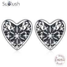 Suplush Authentic 100% 925 Sterling Silver Earrings Heart of Winter Earring Stud For Women & Girls Fashion Fine Gift PSER0123-B 2024 - buy cheap