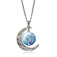 Moda perfurado lua pingente colar balançar árvore da vida encantos antigo banhado a prata colar para presente de jóias femininas 2024 - compre barato