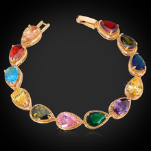 Pulseras para las mujeres de regalo de la joyería de gota de agua de Color oro brazalete AAA Cubic Zirconia colorido pulsera de cristal encanto H400 2024 - compra barato
