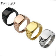 EdgLifU-anillo de acero inoxidable chapado negro pulido para hombre, anillo banda para el dedo, diseño de líneas, Logo grabado 2024 - compra barato