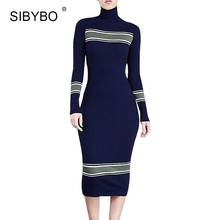 SIBYBO Autumn Winter Turtleneck Sweater Knitted Dress Women Vintage Sexy Slim Long Sleeve Party Bodycon Pencil Dresses Vestidos 2024 - buy cheap
