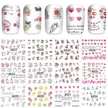 2018 12 sheet Fashion Water Transfer Nail Art Decals Stickers  heart design tips Nail Sticker Decorations DIY A325-336 2024 - buy cheap