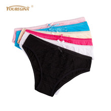 YOUREGINA-ropa interior Sexy de encaje para mujer, de tiro bajo bóxer, bragas transparentes de algodón, 6 unids/lote 2024 - compra barato