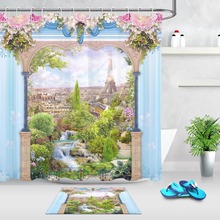 Europa arco flor cortina de chuveiro conjunto com tapete paris cenário banheiro à prova dwaterproof água eco-friendly poliéster tecido para banheira decoração 2024 - compre barato