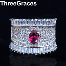ThreeGraces-anillo ancho Irregular para mujer, de moda de rosas, Circonia cúbica roja Bohemia, joyería para fiesta de boda, RG092 2024 - compra barato