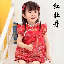 Red Peony Baby Girls Clothes Sets Chinese New Year Qipao For Children Tops Hot Shorts Floral Bebe Rompers Chi-pao Cheongsams 2024 - buy cheap