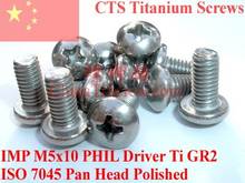 Titanium screws M5x10 Pan Head Phillips Driver ISO 7045 Polished 10 pcs 2024 - buy cheap