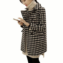 Abrigo de lana a cuadros para mujer, chaqueta cálida de sección media larga con cuello de traje de doble botonadura, mezcla de lana, otoño e invierno, A55, nuevo de 2019 2024 - compra barato