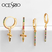 OCESRIO  mini spike punk style women earring rainbow cz delicate Gold ladies star Strip cross cone Drop earrings ers-q30 2024 - buy cheap