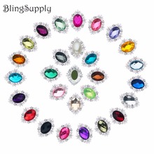 Botón de diamante de imitación de espalda plana, acrílico, 31x24mm, mezcla de colores, 50 unidades por lote (BTN-5672) 2024 - compra barato