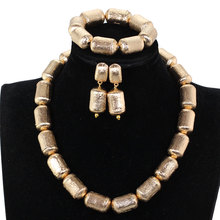 Macio conjunto de joias com miçangas africanas, cores douradas, para noiva, casamento, colar, brincos e pulseira, atacado 2024 - compre barato