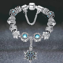 ELESHE Mother's Day Gift Unique Silver Color Snowflake Charms Blue Crystal Bead Bracelets Bangles For Women European Jewelry 2024 - buy cheap