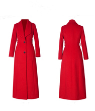 Abrigo largo de lana para mujer, abrigo ajustado con cuello vuelto, con una hilera de botones, rojo y negro, 2019 2024 - compra barato