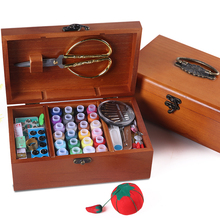 Kit de costura de caja de madera para el hogar y viaje, tijeras de cinta de aguja, accesorios de herramientas de costura multifunción, novedad 2024 - compra barato