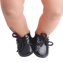 43 cm baby dolls shoes new born fashion black PU shoes with lace-up shoes Baby toys fit American 18 inch Girls doll g10 2024 - buy cheap