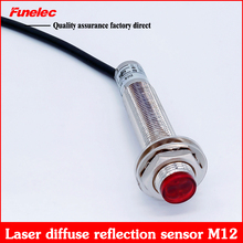 Interruptor fotoelétrico de reflexão difusa a laser m12, sensor de luz visível, sensor infravermelho, 15cm, ajustável, npn