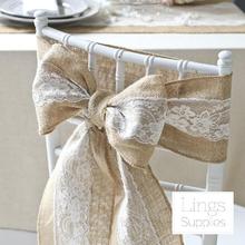 10pcs/lot Lace Burlap Chair Sashes Cover Hessian Jute Linen Rustic Tie For Wedding Banquet Home Hotel Decoration size 275x15cm 2024 - buy cheap