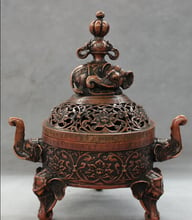 USPS to USA S1168 11" Tibet Bronze Buddhist Elephant Head Statue Flower Incense Burner Censer 2024 - buy cheap