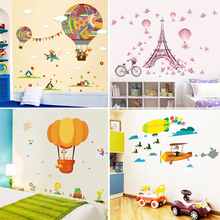 Animais bonitos por balão de ar quente adesivos de parede para o jardim de infância crianças quarto decoração para casa diy dos desenhos animados safari mural arte decalques 2024 - compre barato
