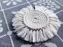 Macrame copo de mesa artesanal pura, copo trançado de algodão para decoração de casa, tapete de mesa de boêmio estilo norte da europa 2024 - compre barato