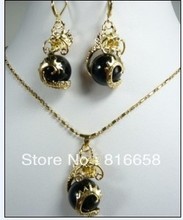 Free shipping@@wonderful jewelry set dragon black stone pendant necklace Earrings 2024 - buy cheap