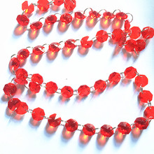 Perlas octagonales rojas de alta calidad, 10 m/lote, 14mm, 2 agujeros, cristal, hilo de guirnalda, cadenas para decoración de candelabro y cortina 2024 - compra barato