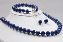 10mm Lapis Lazuli Round Beads necklace bracelet earrings set>> watch wholesale Quartz stone CZ crystal 2024 - buy cheap