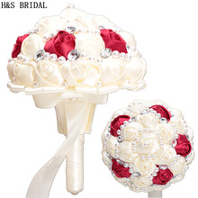 H & S-ramos de flores artificiales para novia, ramos de boda de satén con cristales, color rojo marfil, 2020 2024 - compra barato