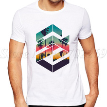 Alta qualidade, 2019, novo design geométrico de pôr-do-sol, praia, camiseta masculina, manga curta, estampa, tops, verão, camisetas legais 2024 - compre barato